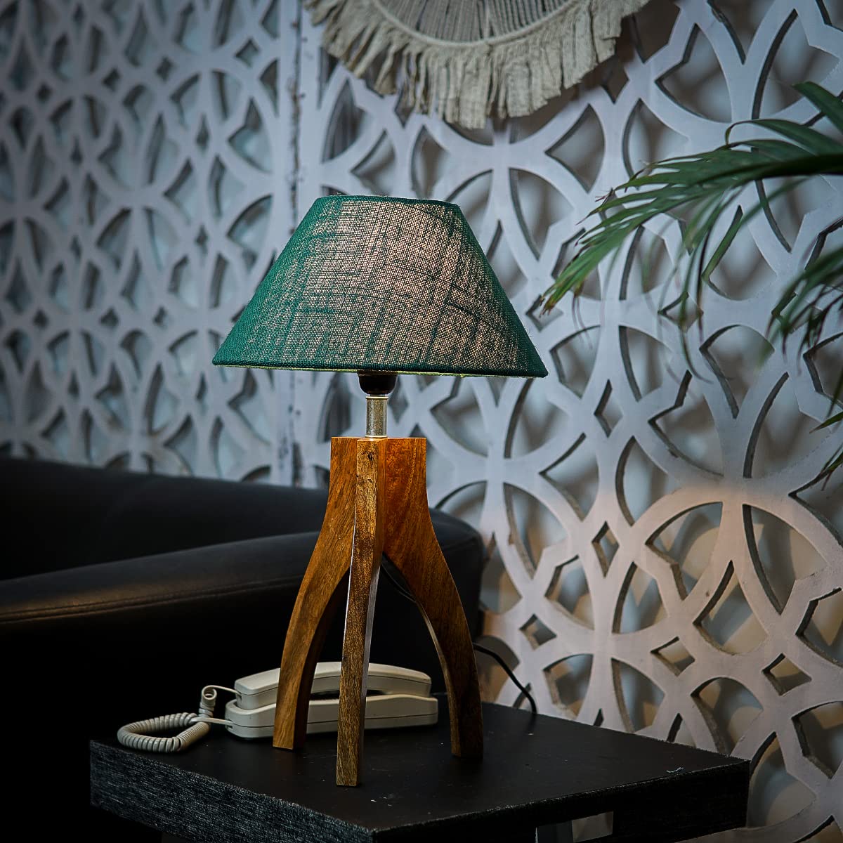 PineCraft International Lupen Table Lamp with Dark Green Shade Light Lamp for Bedroom, Study Room, Living Room, Bedside, Side Table Home Decor Gift Item 20 inch Night Lamp