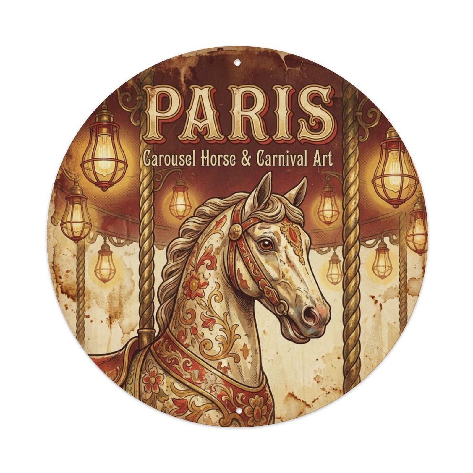 Olhnbad Style Culture Travel Carousel Horse Carnival Paris Metal Tin Sign