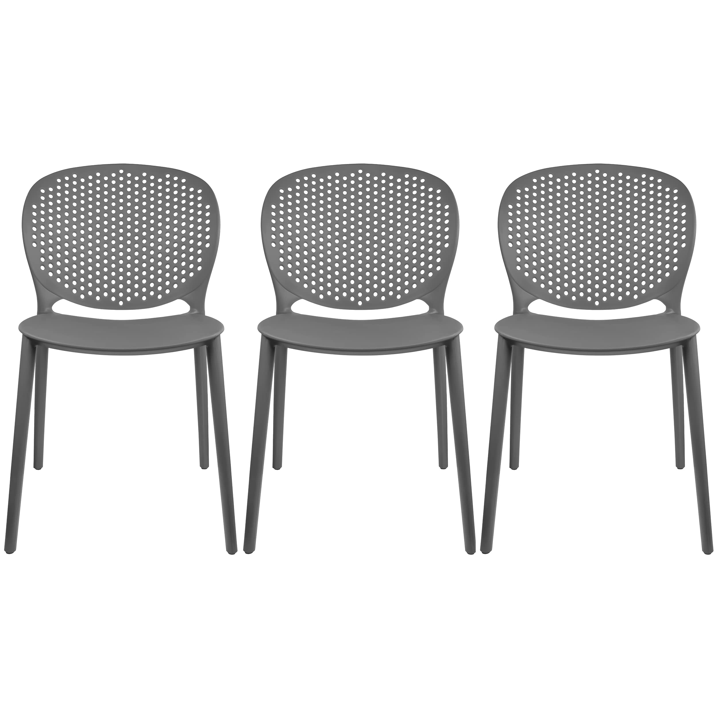 2xhome Set of 3 Patio Dining Chairs | Modern Stackable Outdoor Pool Side Chair | Weather Resistant Plastic for Yard, Porch, Balcony, Kitchen, Gray