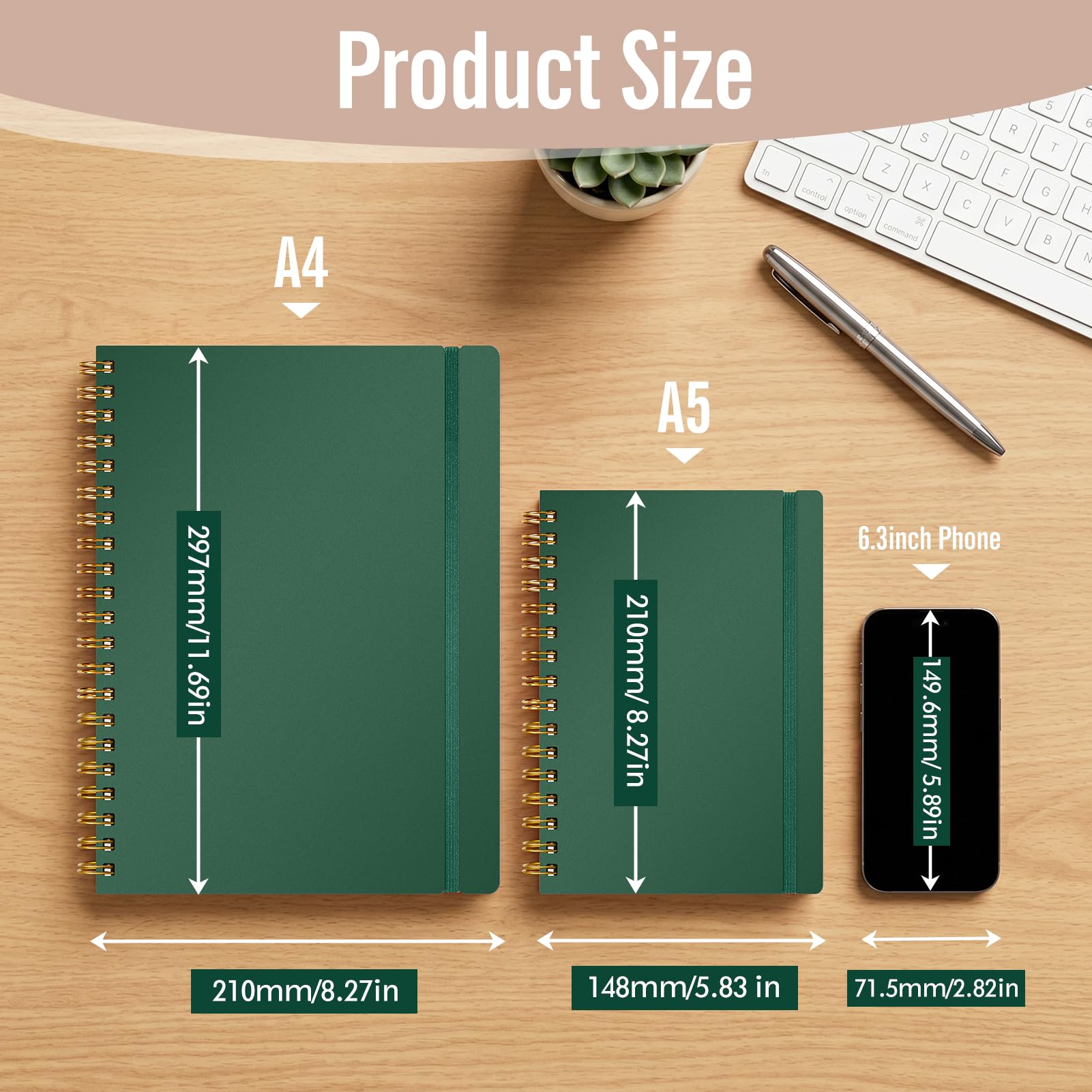 Cahier A4 ligné 300 pages 100 g/m² couverture rigide reliure spirale 5 intercalaires amovibles