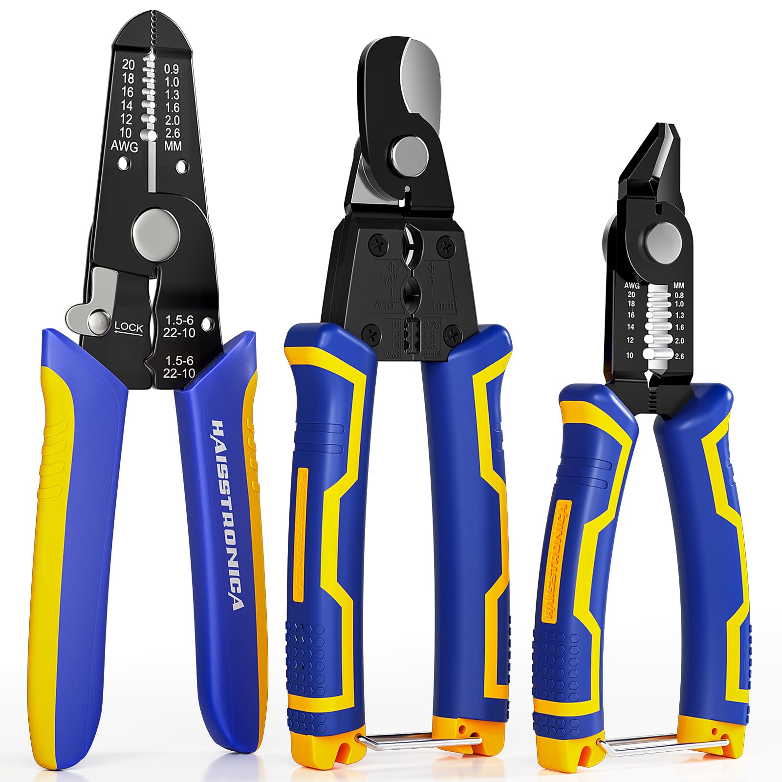 haisstronica Wire Stripper Tools Set for DIY,10-20AWG,3 Pack Manual Wire Stripper & Flush Cutters & Cable Cutters for Wire Stripping, Cutting,