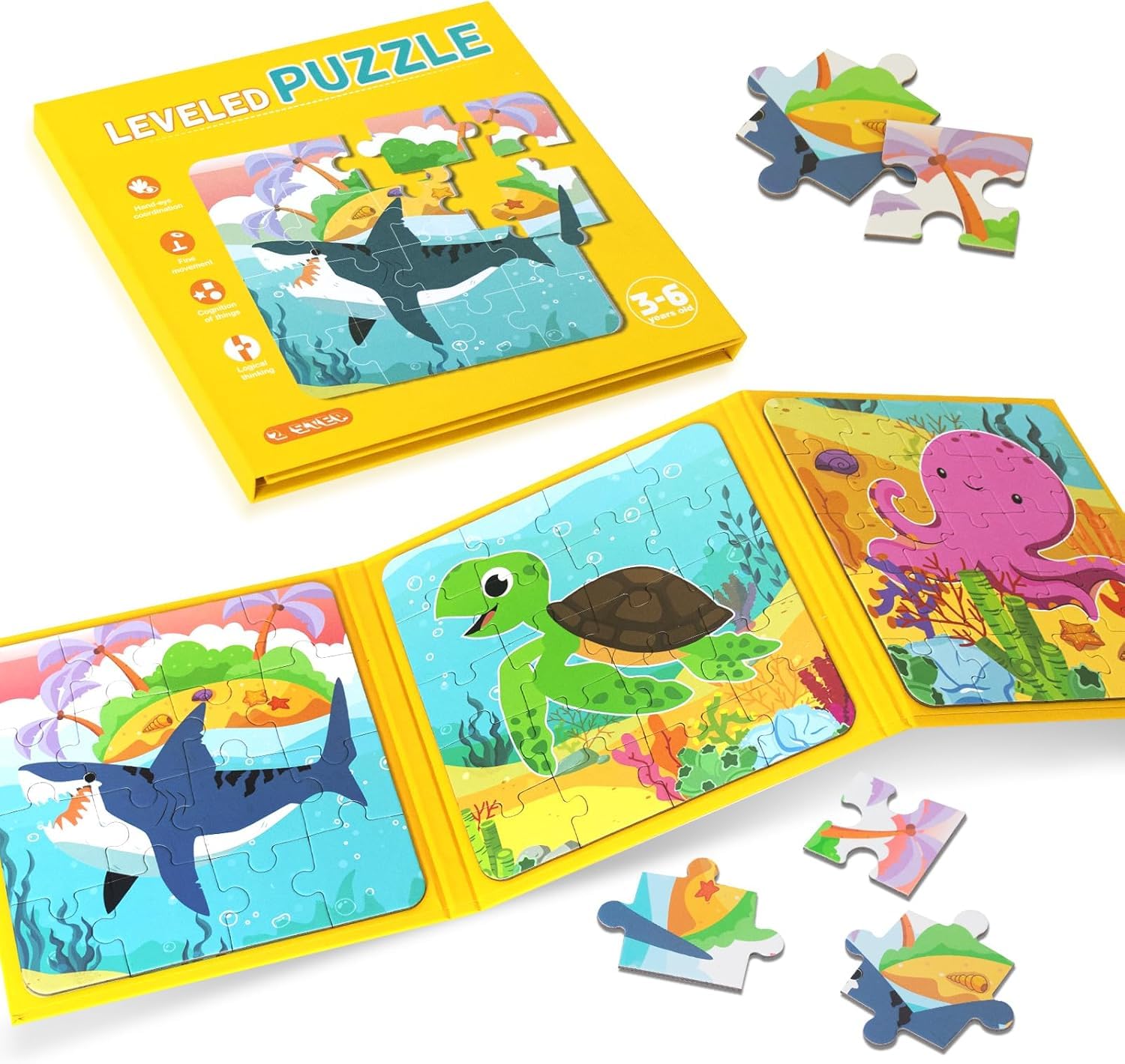 Dorytoy Leveled Ocean Animal Puzzle Book for Kids, Educational Jigsaw Activity with Shark, Brain Development Learning Toy Boys & Girls Age 3+ Years-picture-23
