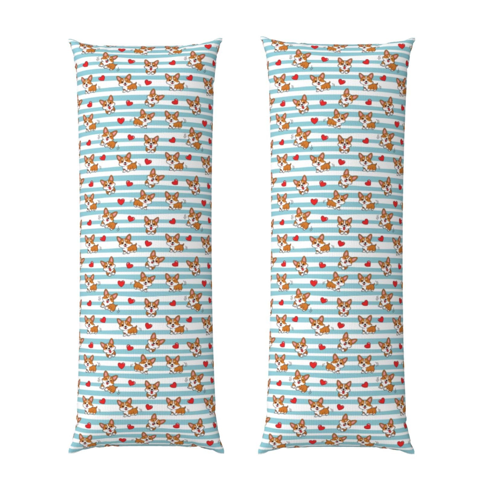 Body Pillow Case 20x60 Inch, Cute Cartoon Lovely Corgi Dogs and Hearts, Zippered Cozy Pillow Cover, Softffy Fabric, Comfortable Protector for Bedroom Couch Sofa