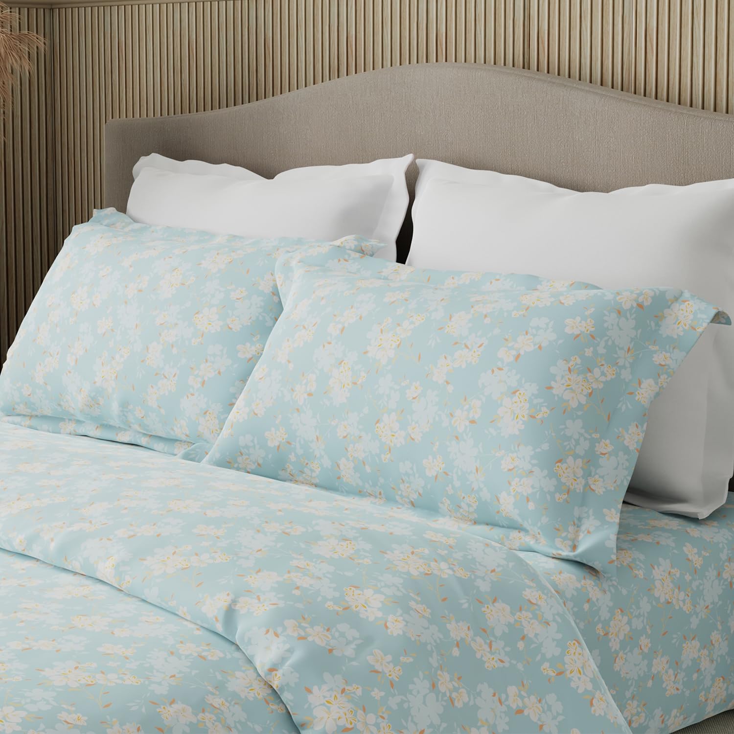 BOUTIQUE LIVING Nature Bouquet 100% Cotton 300 TC Blue Floral King Bedsheet with 2 Pillow Covers (Jasmine Fragrance)-image-13