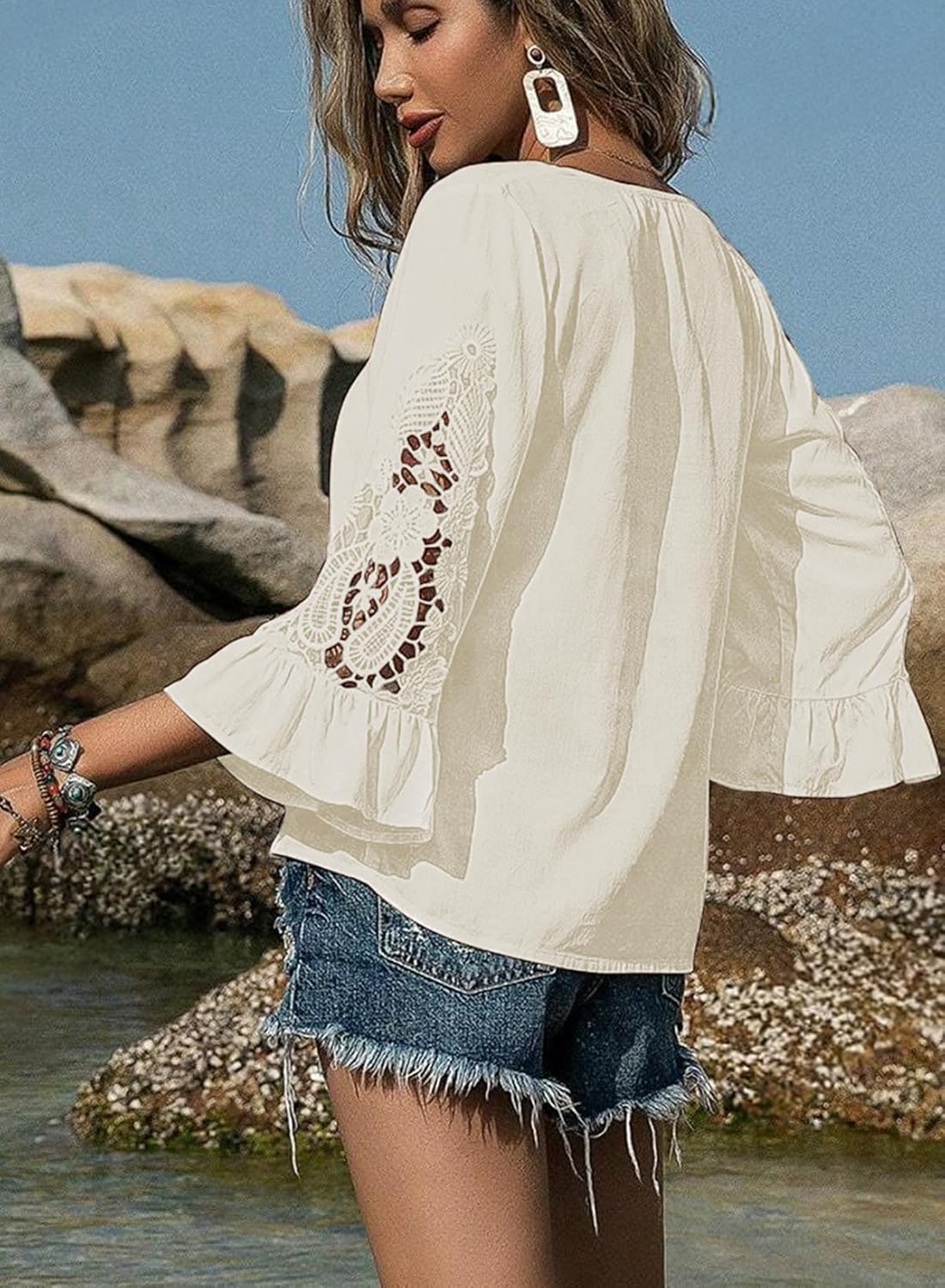 SHEWIN Womens Blouses V Neck T Shirts Pullover 3/4 Length Sleeve Tops Business Casual Spring Outfits for Women 2026 - Image 3