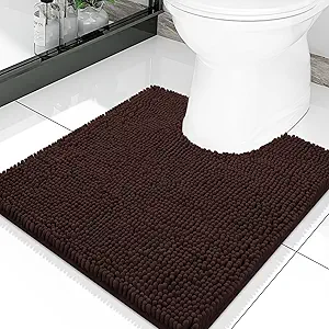 Smiry Luxury Chenille Toilet Rugs U-Shaped 20x20, Soft Absorbent Non-Slip Contour Bathroom Rugs for Toilet, Machine Washable Contoured Bath Mats, Brown