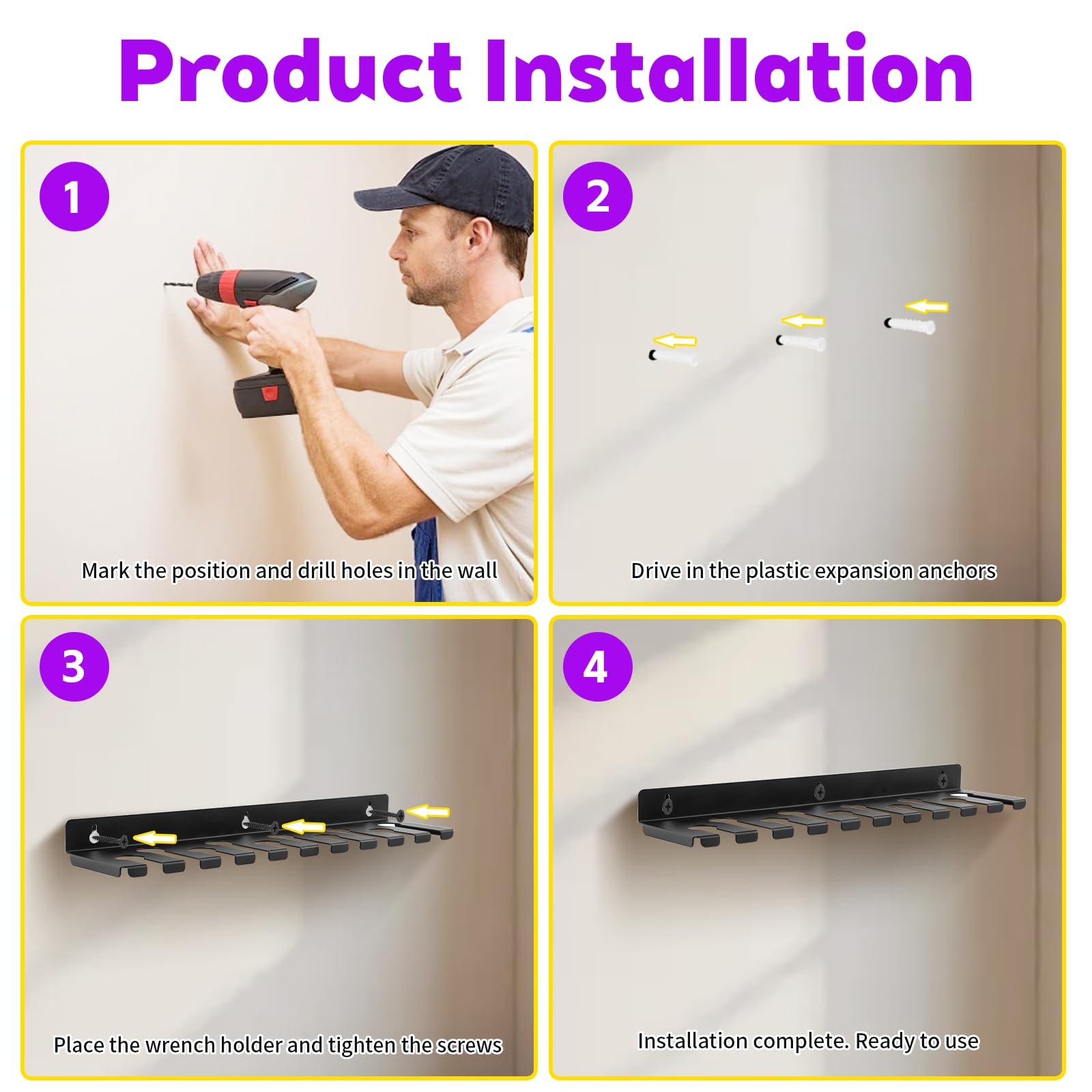 Supporto da Parete per Utensili in Acciaio al Carbonio con Viti e Tasselli, Parete Attrezzata Officina Porta Cacciaviti 35 cm per Garage, Magazzino, Officina e Banco Lavoro, Nero
