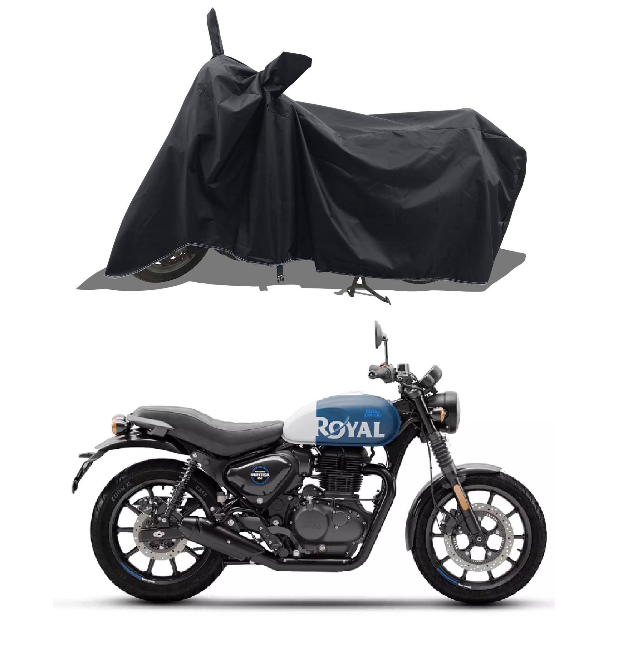 ROMEIZ - Two Wheeler - Scooty - Bike Cover for RE Hunter 350 Bike Cover with Water-Resistant and Dust Proof Premium 190T Fabric_Entire Black Large (B0B9LBH974) Amazon Price History, Amazon Price Tracker