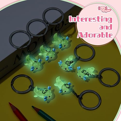 Miniatura 4 de Henoyso 12 llaveros de ajolote de dibujos animados 3D, decoración de cumpleaños de ajolote kawaii, recuerdos de fiesta, dijes de ajolote rosa,