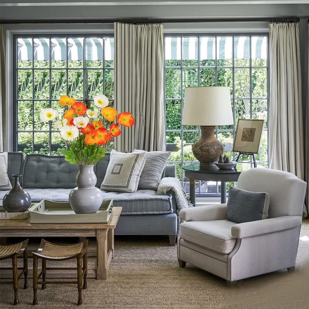 FERIAL 6 Pcs Artificial Poppies Flowers Silk Poppy Flowers Faux Poppy Plants Fake Flowers Bulk for Home Decorations Table Centerpieces Floral Arrangement Wedding Bouquet Mixed Colors - Image 5