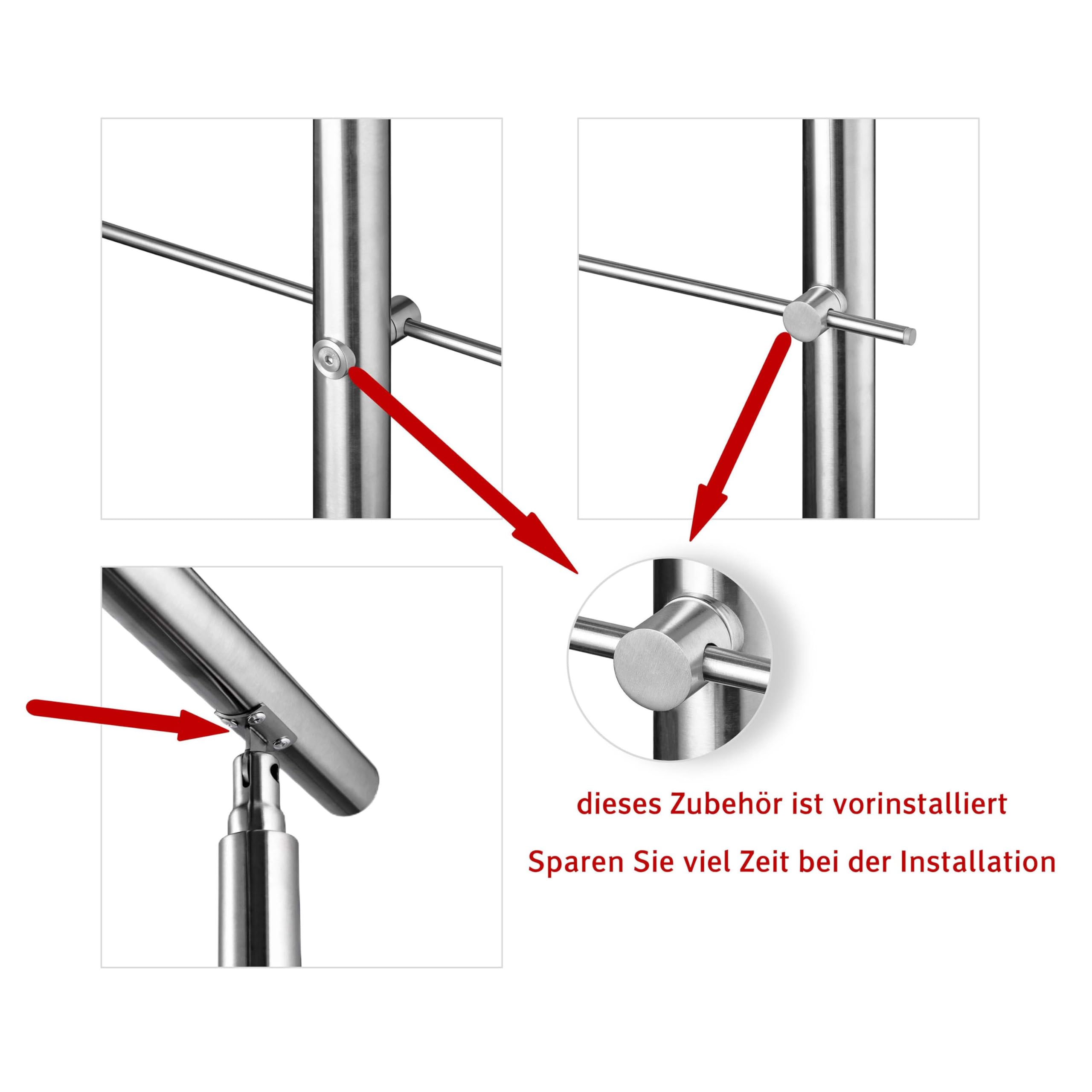 Aica Edelstahl Geländer Aussen Handlauf Treppengeländer 200cm 3 Querstreben
