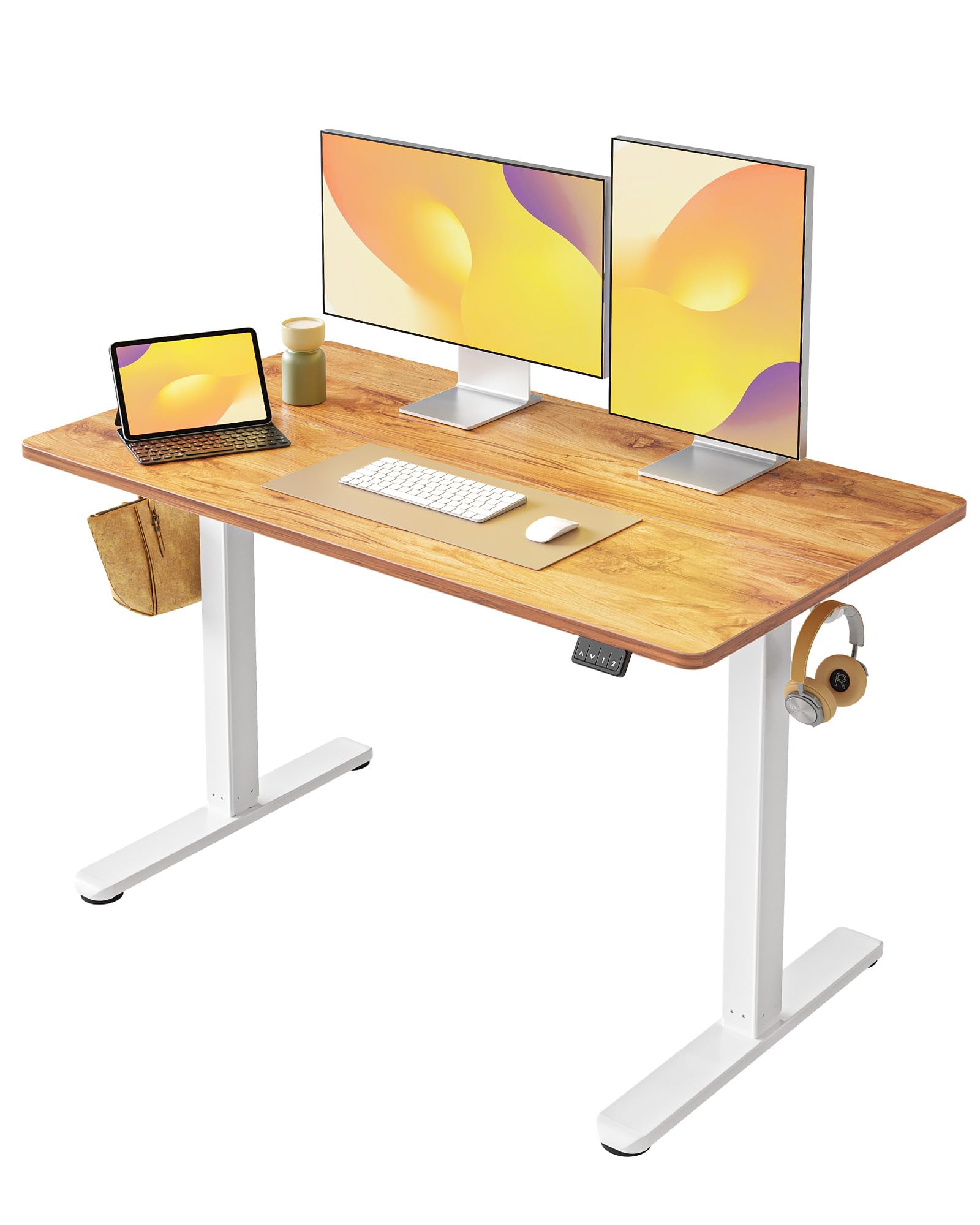 FEZIBO Electric Standing Desk Height Adjustable, 48 x 24 Inches Sit Stand up Desk, Home Office Computer Desk Rising Memory Presets (Light Rustic)