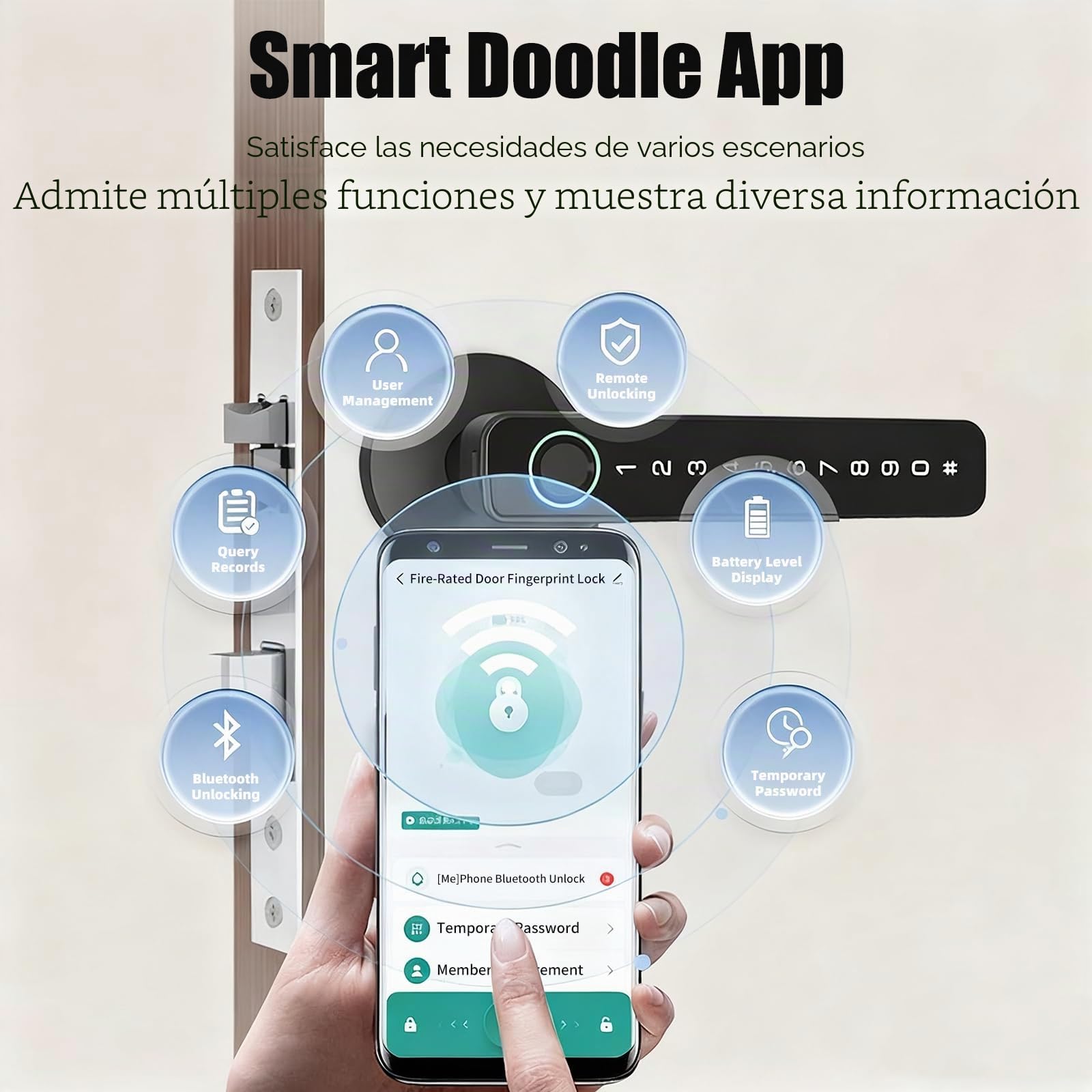 Cerradura de Puerta Inteligente, 5 en 1 Cerradura Electronica Manija de Puerta con Huella Digital, Control Remoto de Aplicación, Tarjeta IC, Código, Llave para Casa, Oficina, Hotel (Circular)