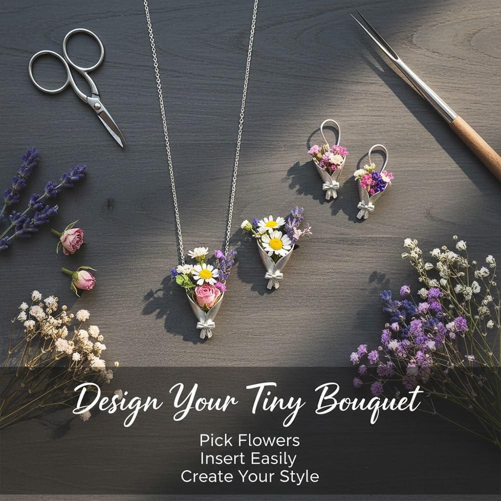 DIY Bouquet Necklace Wearable Mini Vase Jewelry Collection Chain Trendy Flower Holder Pendant to Insert Dried or Real Blooms - 4