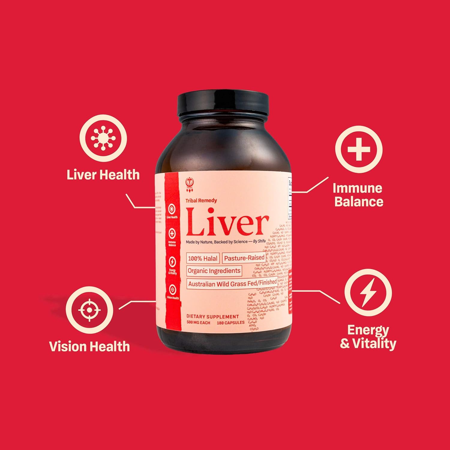 Pure Australian Beef Liver Supplement (Capsules) - Halal, Organic, Grassfed - Rich in Vitamins, Minerals, Peptides and Enzymes - Dehydrated - 180 Liver Capsules