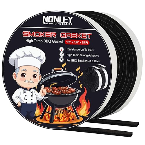Sellos para juntas de ahumador, 12 "x 18" 15 pies de alta temperatura para parrilla de repuesto de fieltro autoadhesivo, cinta de juntas de barbacoa