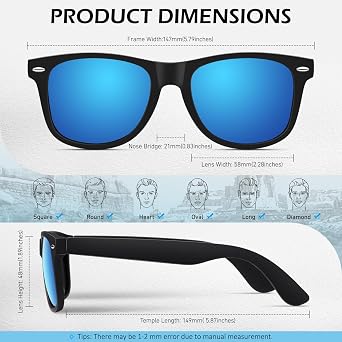 Sunier Polarised Sunglasses Mens Women,Black Square Shades UV400 Protection