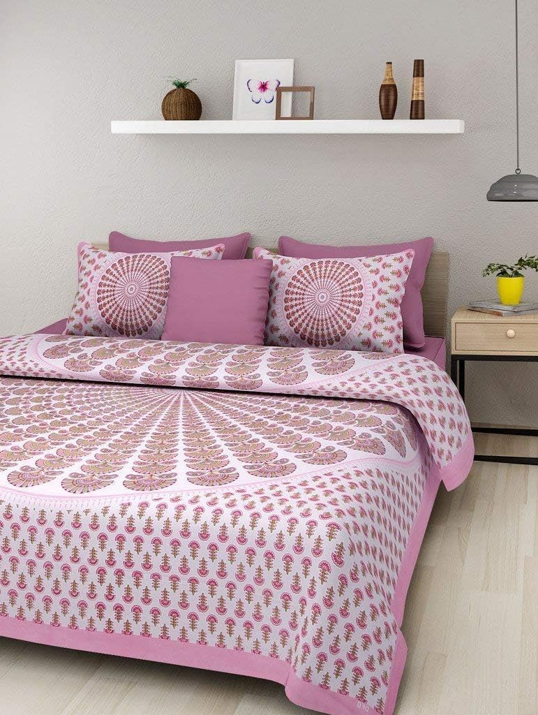 UNIBLISS Cotton 144 TC Bedsheet (Double_Pink)