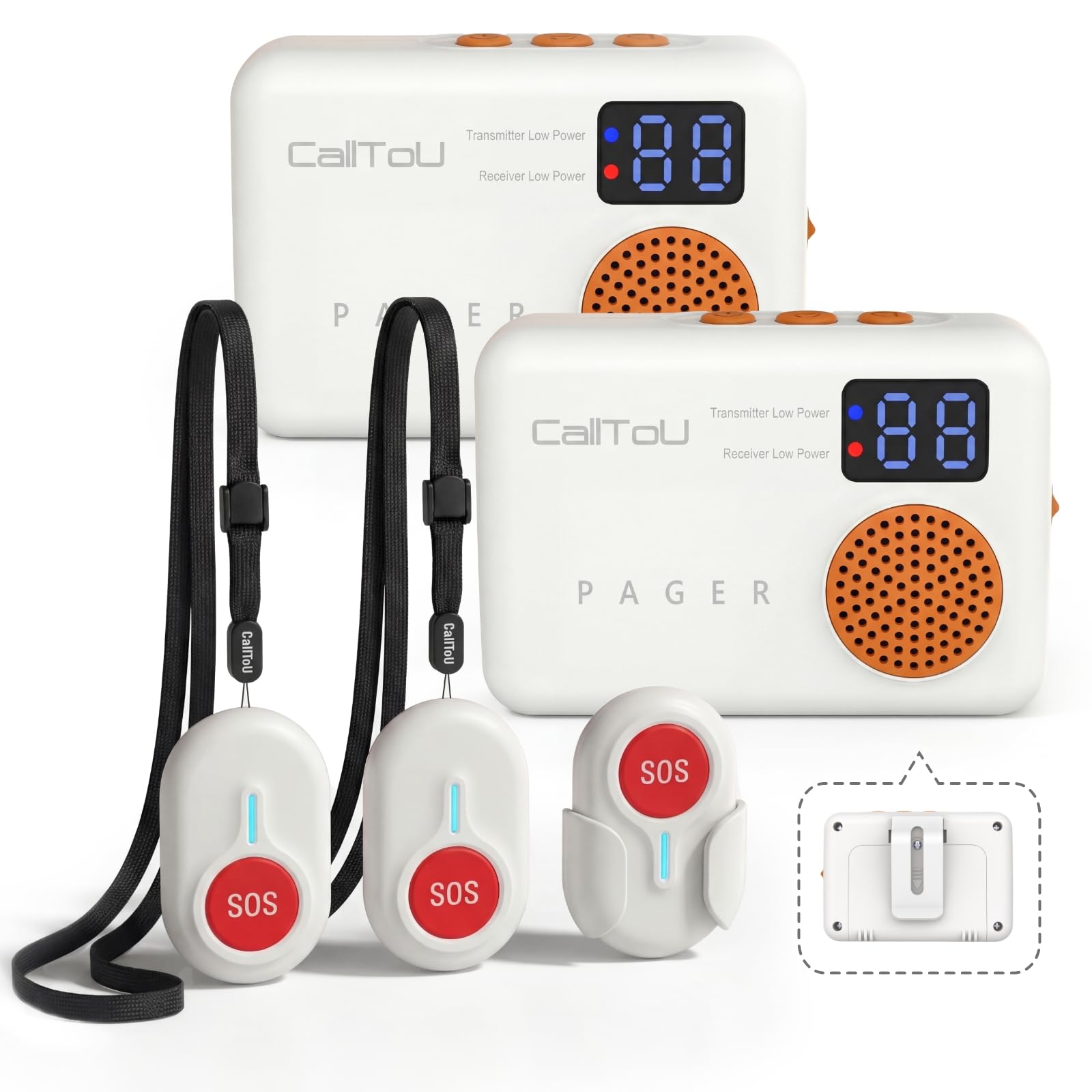 CallToU Buscador de cuidadores – Botón de llamada inalámbrico para ancianos en casa, sistema de alerta portátil de enfermera con alertas de vibración y sonido para personas mayores y discapacitadas (3