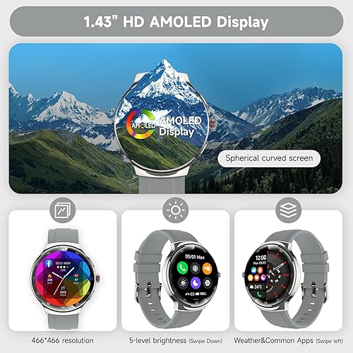 Miniatura 3 de Reloj inteligente para hombres y mujeres, reloj inteligente AMOLED de 1.43 pulgadas, reloj inteligente de marcarespuesta de llamadas, rastreador de