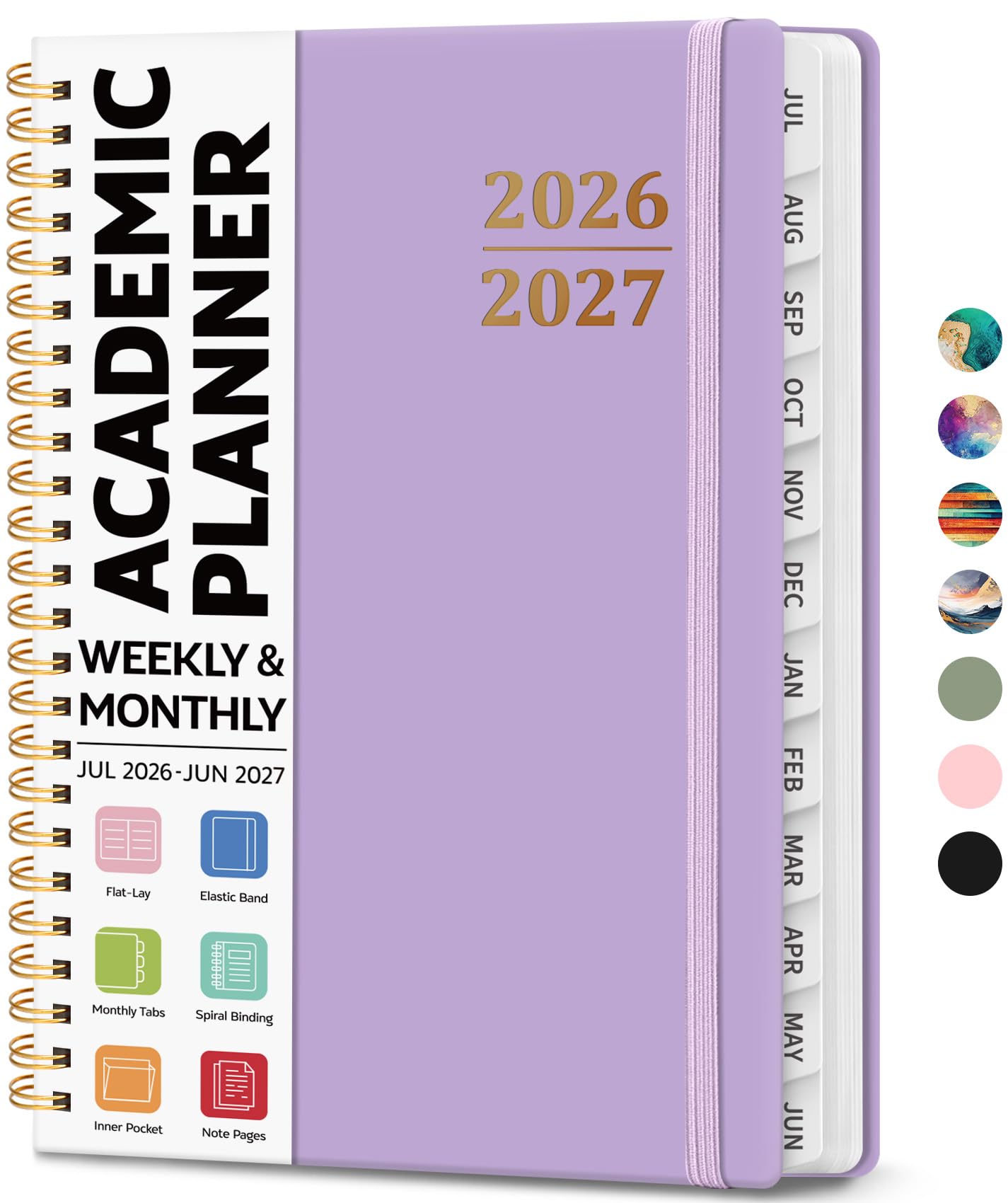 Akademischer Planer 2026-2027, Wochen- und Monatskalender Planer Buch, Juli 2026 - Juni 2027, Hardcover Organizer mit Tabs, Perfekt für Lehrer, Studenten, Frauen & Männer, A5 (16,3 x 21,6 cm