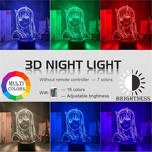 Miniatura 4 de GBUSCH Lámpara de anime 3D de Zero Two Figure de luz nocturna para niños y niñas dormitorio manga de regalo lámpara de luz nocturna Darling in The