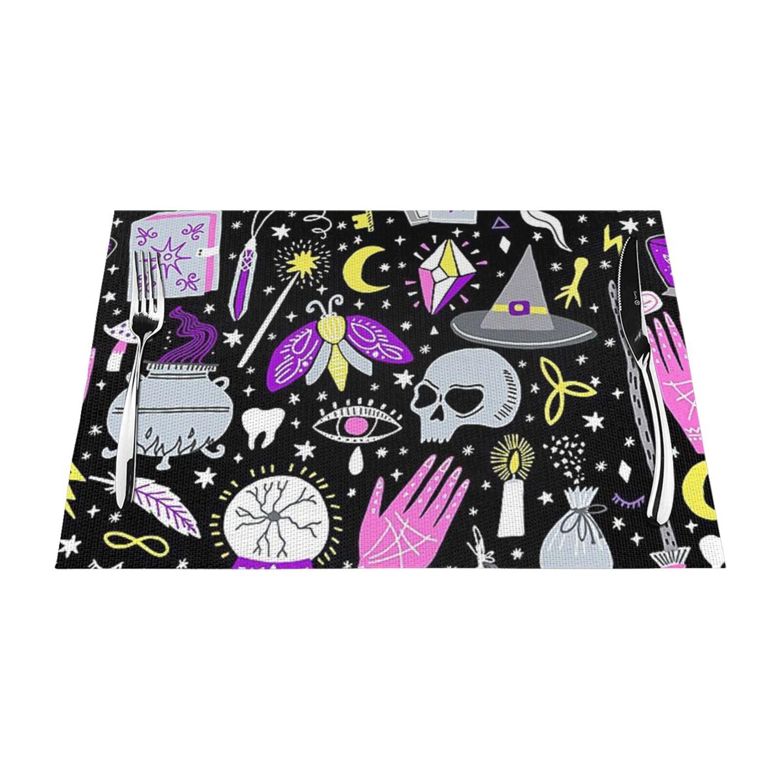 PVC Placemat Set of 1 PCS, 45x30 CM, Magic Witch Witchcraft Bohemian Drawing Printed Non-Slip Heat Resistant Place Mats for Kitchen Dining Table Indoor Outdoor