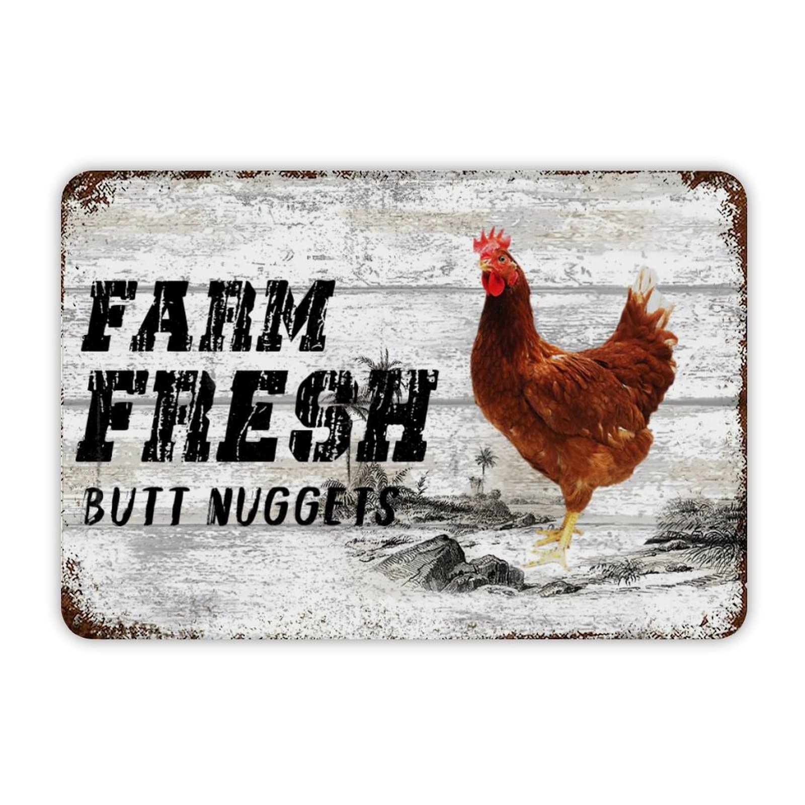 ENEDNATE Farm Fresh Butt Nuggets Aluminum Sign 12x8 inch Vintage Metal Tin Sign Home Decor for Club Bar Garden Kitchen Restaurant