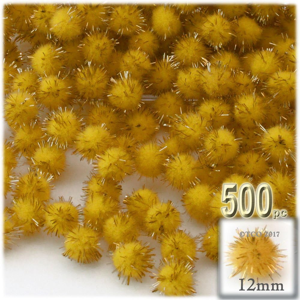 The Crafts Outlet Chenille Sparkly Pom Poms, Gold Porcupine, 0.5-inch (12-mm), 500-pc, Yellow