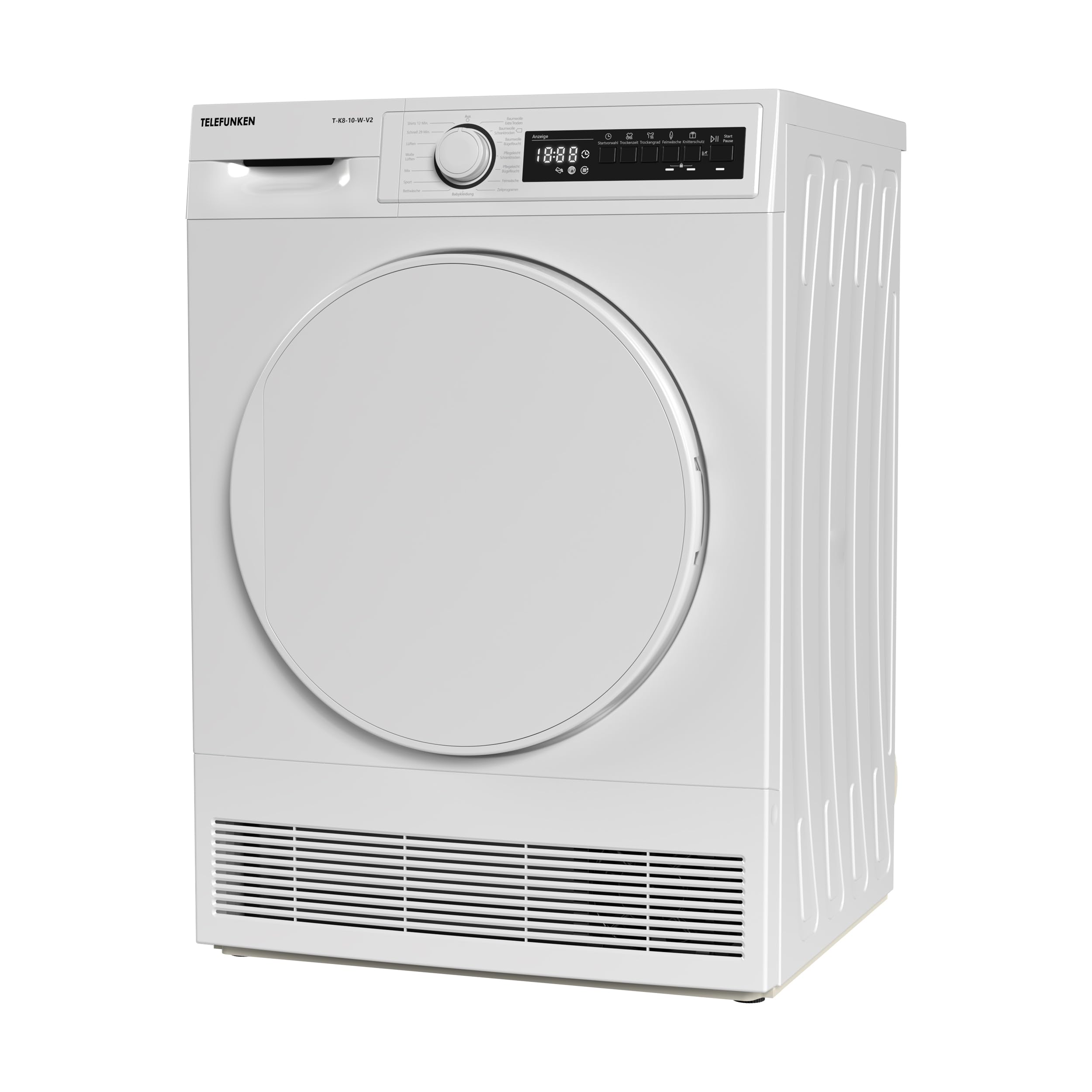 Telefunken T-K8-10-W-V2 Trockner, 8kg Kondenstrockner mit 15 Programmen, Knitterschutz & Trommelreversierung, weiß