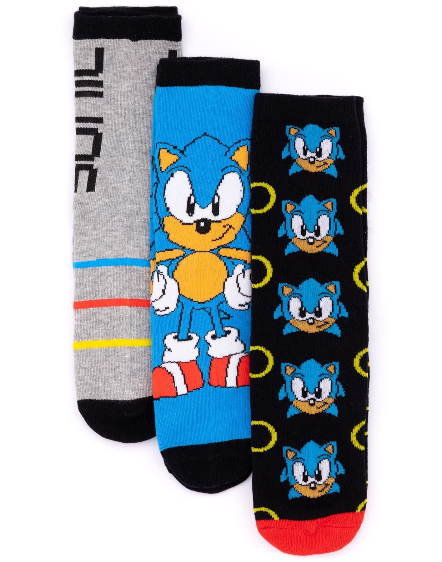 Vanilla Underground Men's Black Sonic The Hedgehog Sonic Calf Socks Set Of 3 - 7-11 Uk