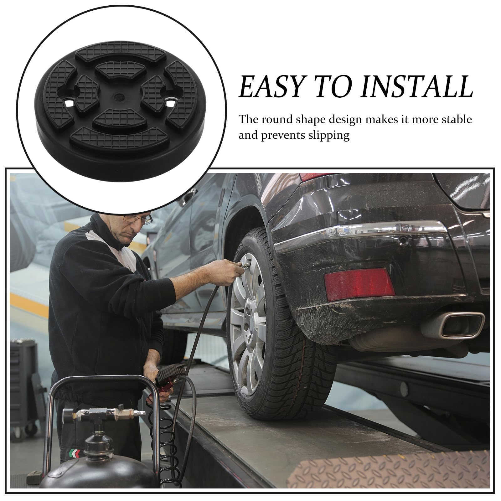 Mikinona Coussin Facile Rond de Levage pour Élévateur Caoutchouc Sécurisé Patin Antidérapant à Installer Lavage de Voiture Entretien et Véhicules