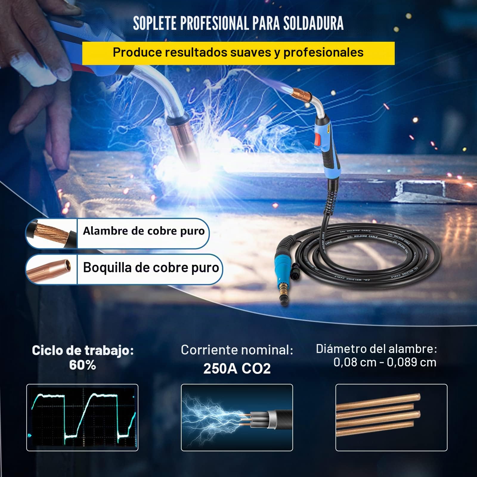 VEVOR Pistola de soldar Mig Cable flexible de repuesto para antorcha de 15 pies ciclo de trabajo de 250 Apara soldador eléctrico soldadura resistente, construcción industrial, entornos hostiles