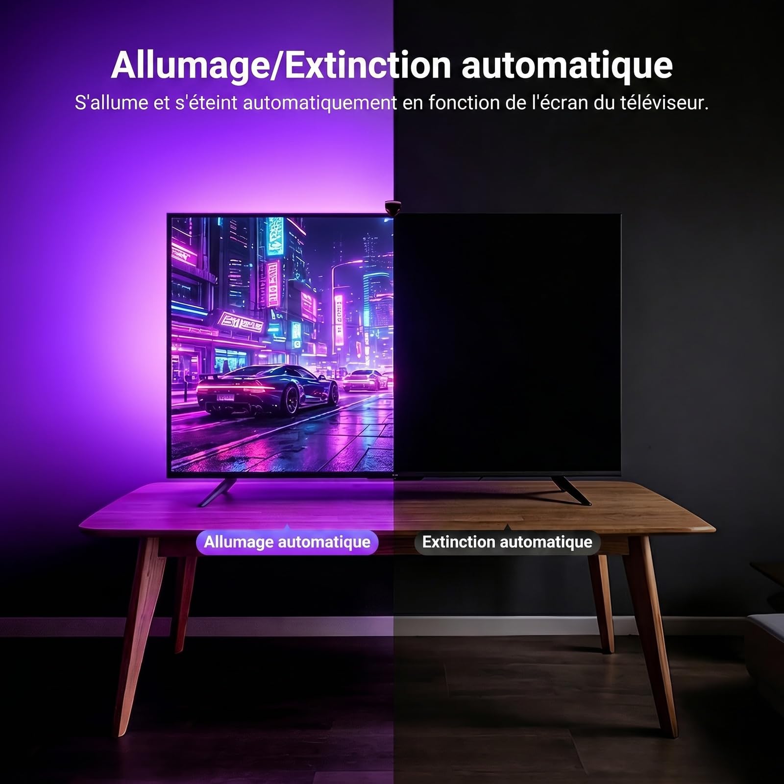 NEEWER Basics Rétroéclairage TV pour Écrans 75"-85",Bande LED RGB 5m avec Capteur de Luminosité,Allumage/Extinction Programmable,24 Effets Sonores,Compatible avec Une Application de Contrôle,NS03