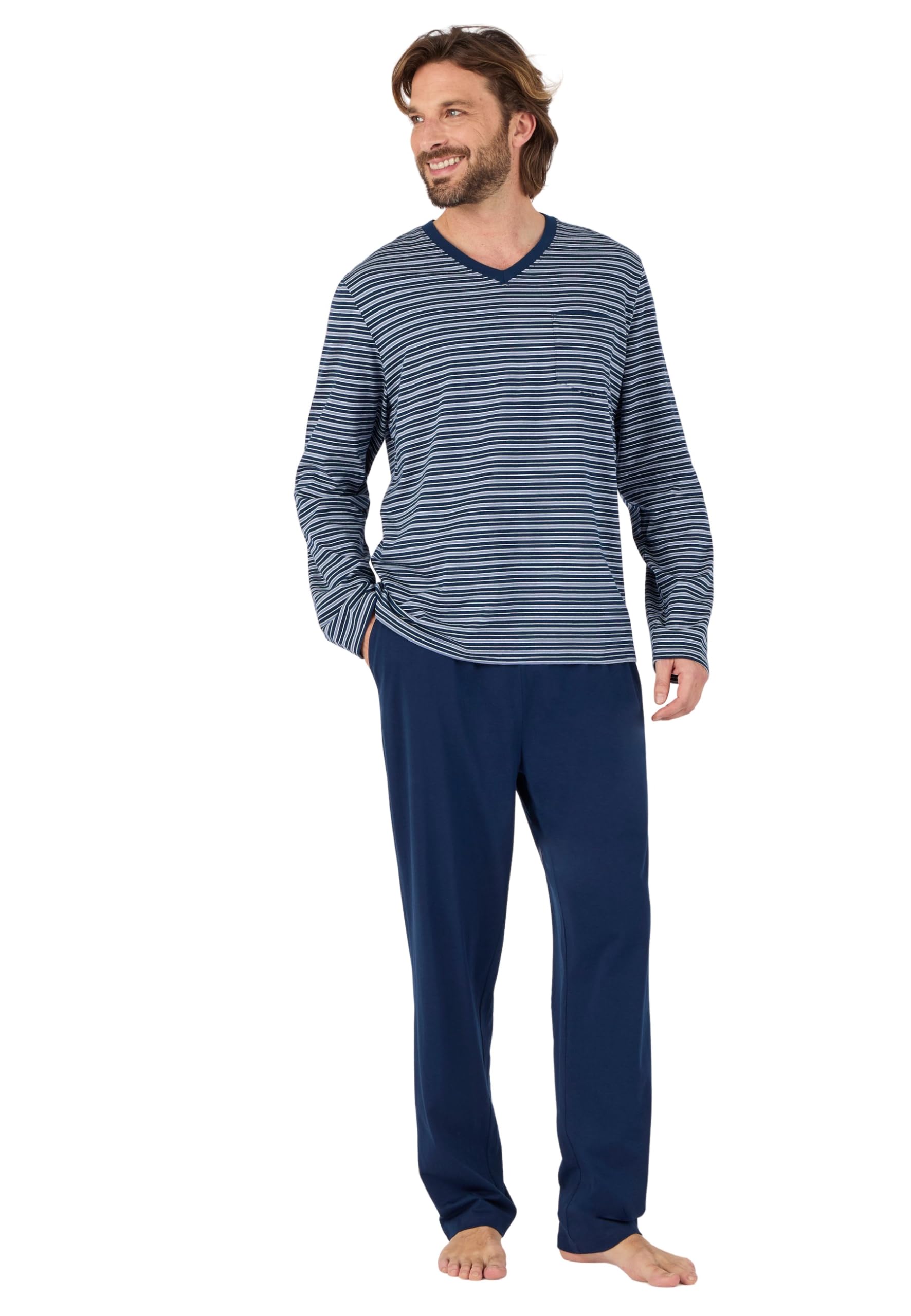 Damart Women's Blue - Men's Long Sleeve Jersey Pyjamas, Navy Striped, Xl