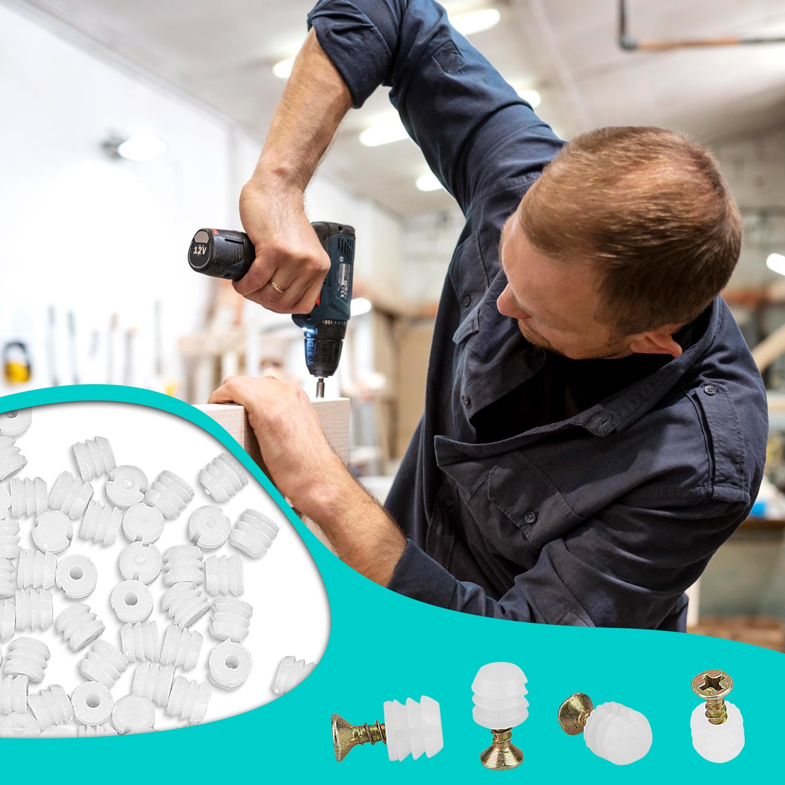 Tasselli di Espansione per Cerniere 300 Pezzi, Inserti in Plastica Bianca per Pannelli Mobili Armadio Scrivania Sedia