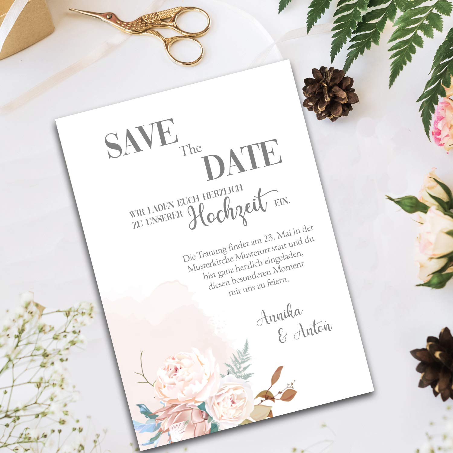 Papelería DIN A4 de 200 - Papel natural con diseño de flores secas - 120 g/m² - Papelería de 21,0 x 29,7 cm de papel impreso para autodescripción, ideal para invitaciones de boda y cumpleaños