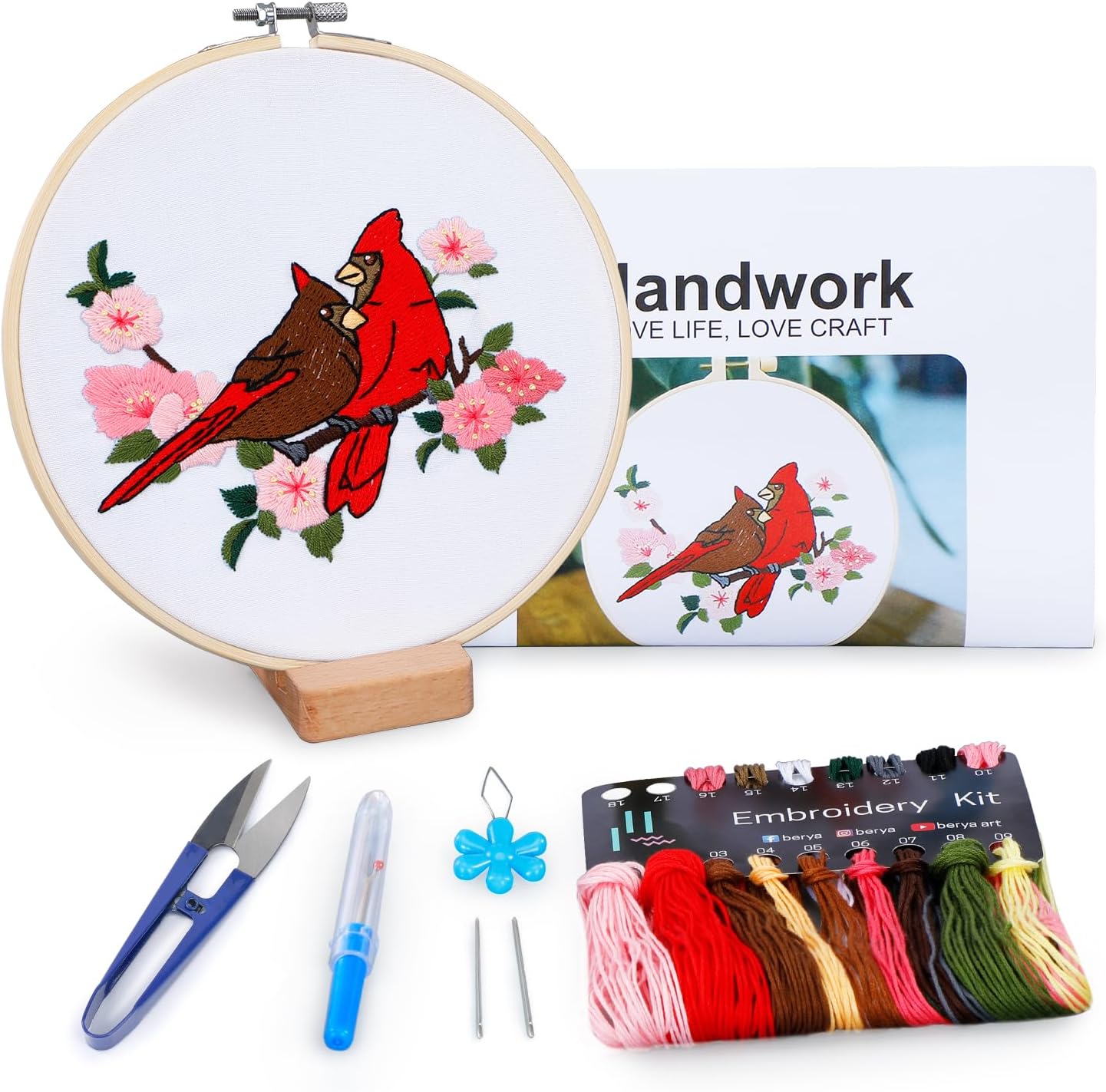 Hummingbird and Flower Embroidery Kit for Adults, DIY Embroidery Kits with Original Design Patterns, Learn to Embroider Kit Beginner with Needles and Thread, Clear Instructions and Video (BEB003)