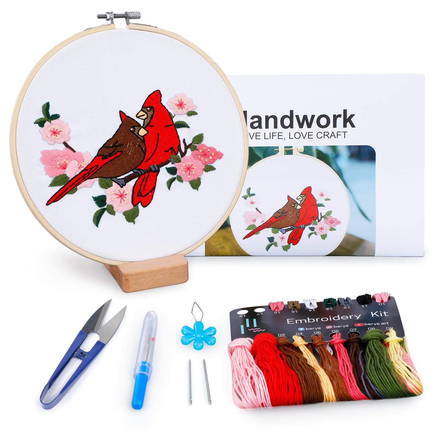 Hummingbird and Flower Embroidery Kit for Adults, DIY Embroidery Kits with Original Design Patterns, Learn to Embroider Kit Beginner with Needles and Thread, Clear Instructions and Video (BEB003)