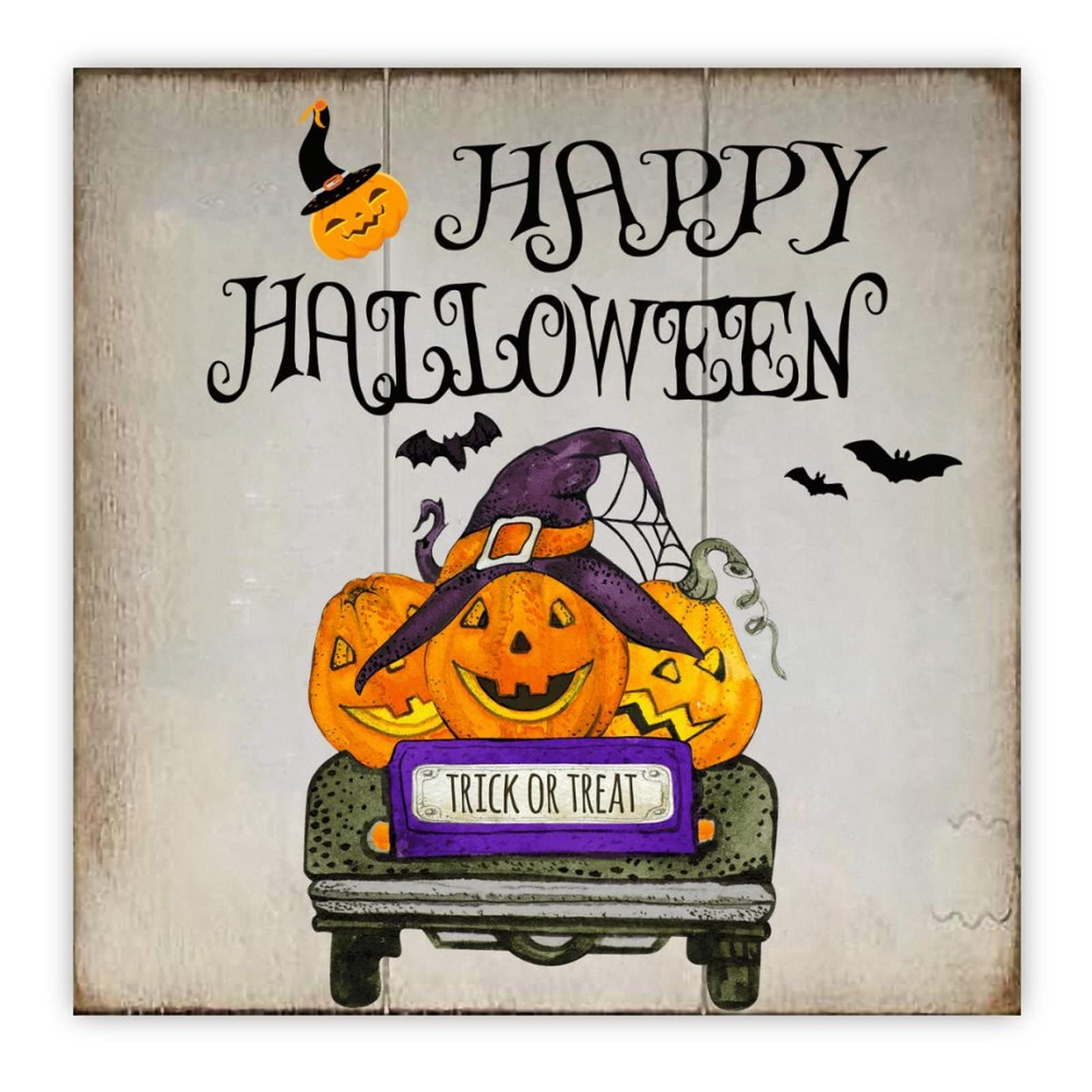 Plaque en bois Happy Halloween au design raffiné de sorcière et finition moderne de prestige