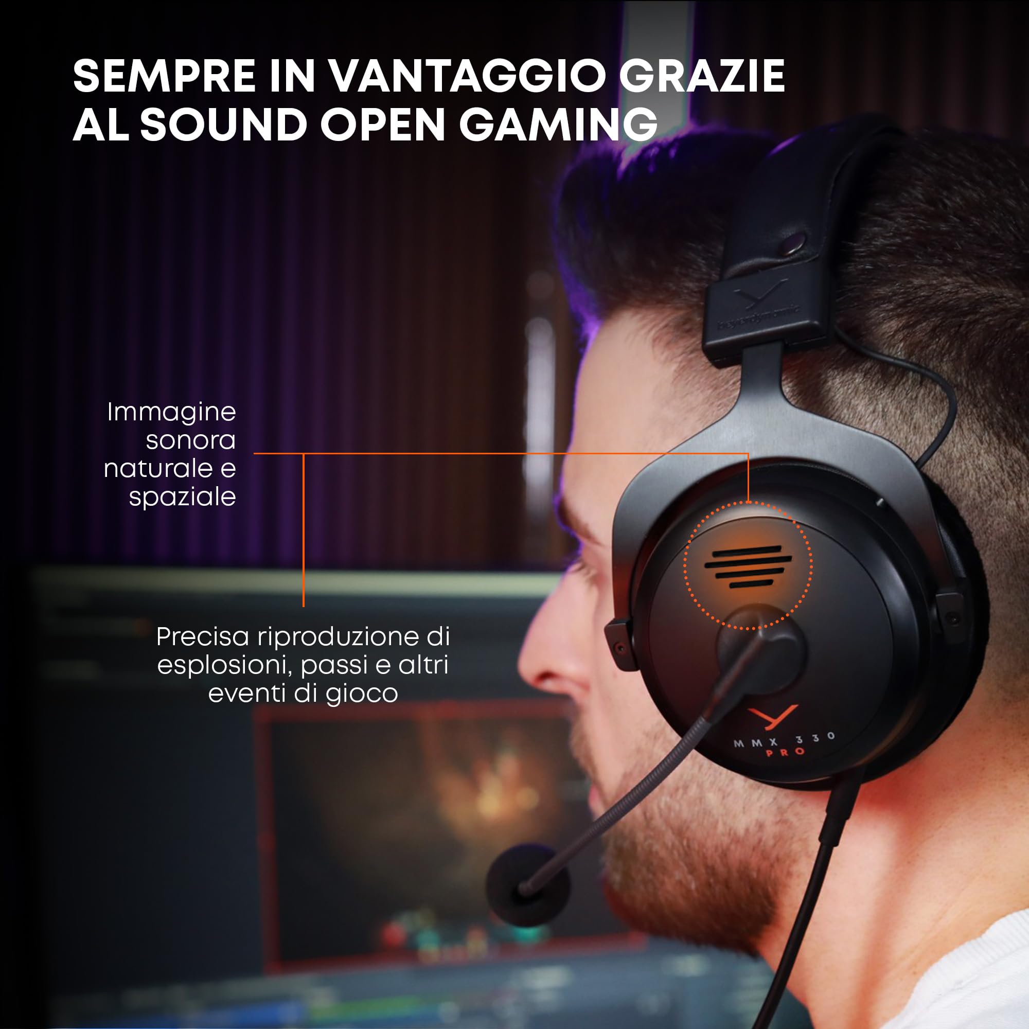 beyerdynamic MMX 330 PRO Cuffie da gaming aperte con driver STELLAR.45 e microfono a condensatore, cablate prodotte in Germania