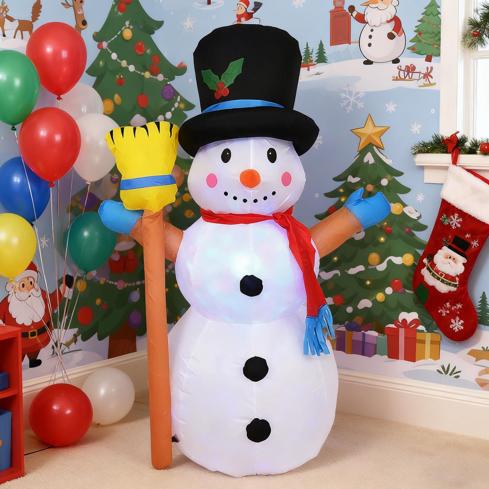 Bonhomme de Neige Gonflable de Noël - 120 cm avec lumière LED | décoration de Noël Gonflable pour extérieur, pour Jardin, Parc, Cour, Porche, Balcon, fête, Rassemblement Familial