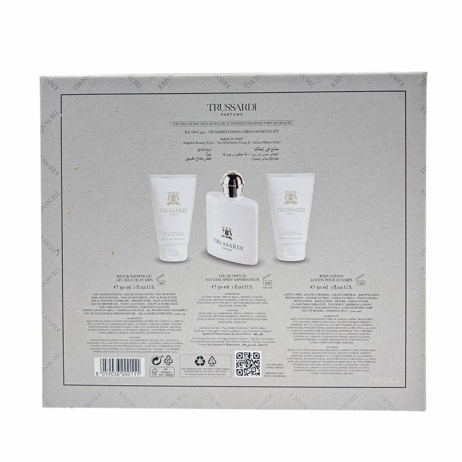 Trussardi Donna Confezione Regalo: Profumo Eau De Parfum Spray, Gel Doccia E Crema Corpo 30 Ml
