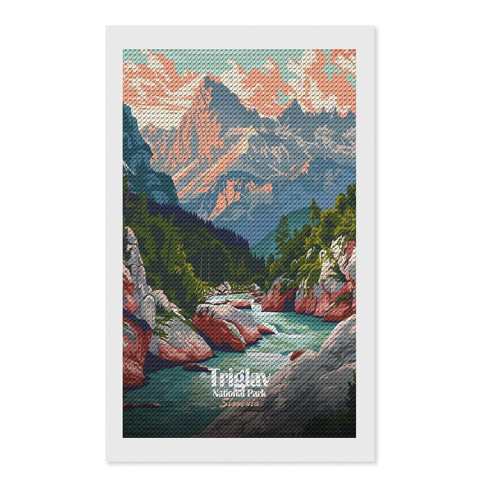 Junmoney Triglav National Park, Slovenia Diamond Art Canvas 12"x20", for Adults, Printed Canvas, Home Wall Decor, Gift Idea, Mindful Craft Activity