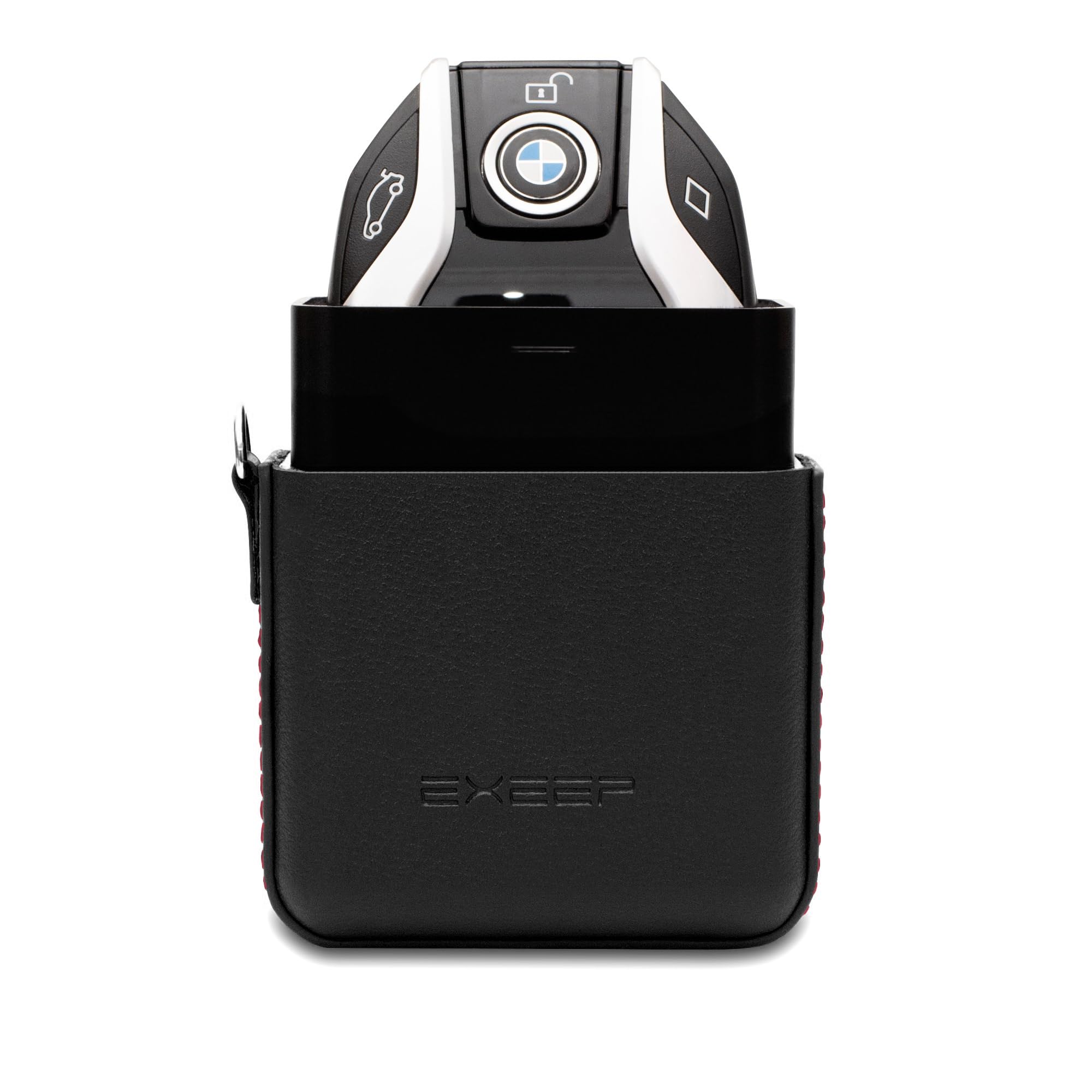 Keyless Go Schutz Autoschlüssel - Extra Groß - TÜV geprüft - Zuverlässige Funkschlüssel Abschirmung - RFID Blocker Schlüsseletui Echt-Leder - Auto Diebstahlschutz Box - Schwarz