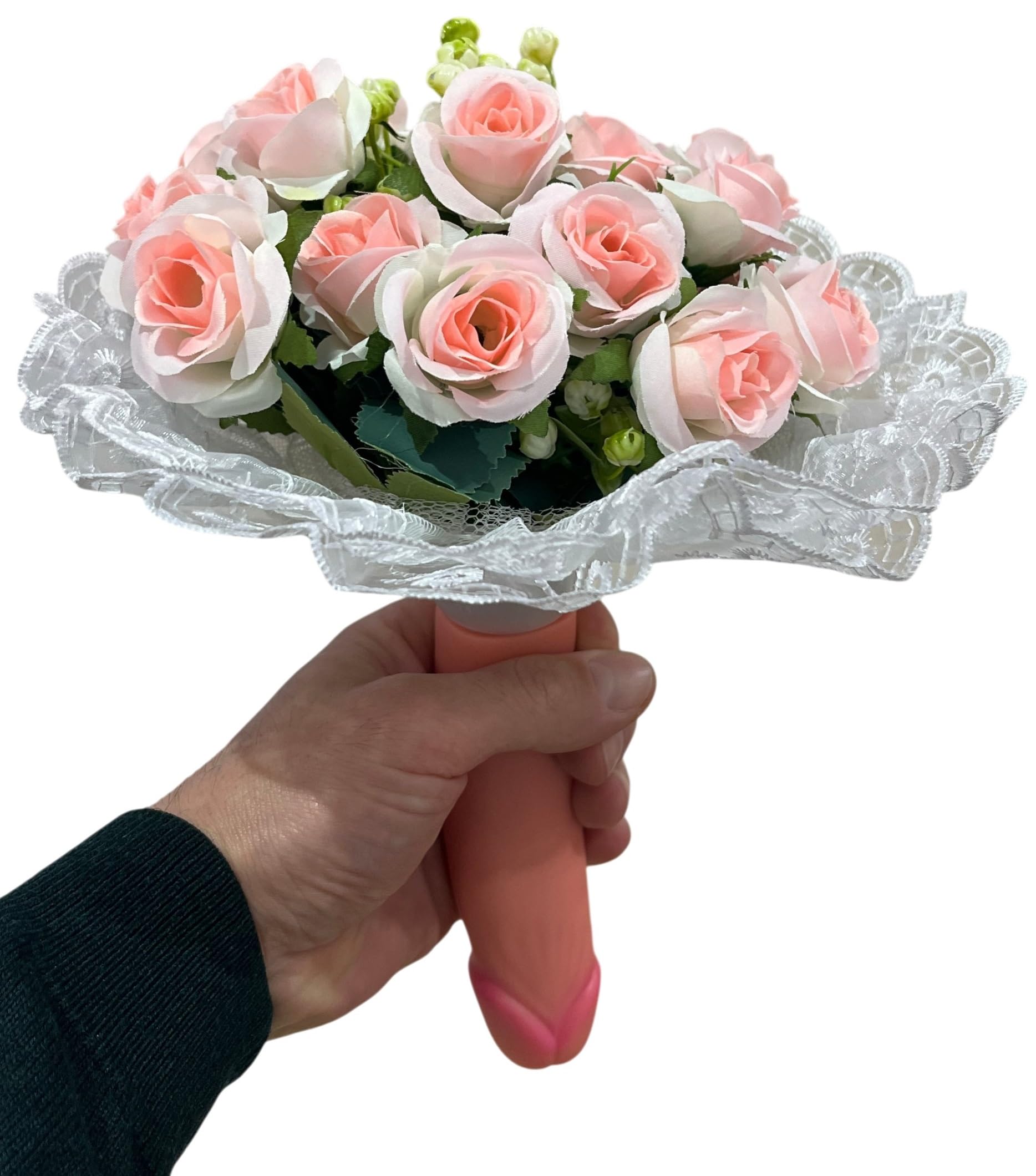 Bouquet di Rose Rosa per Addio al Nubilato, Mazzo di Fiori Gadget Divertente Gioco Addio al Nubilato per la Sposa, con Tulle e Pizzo Bianco