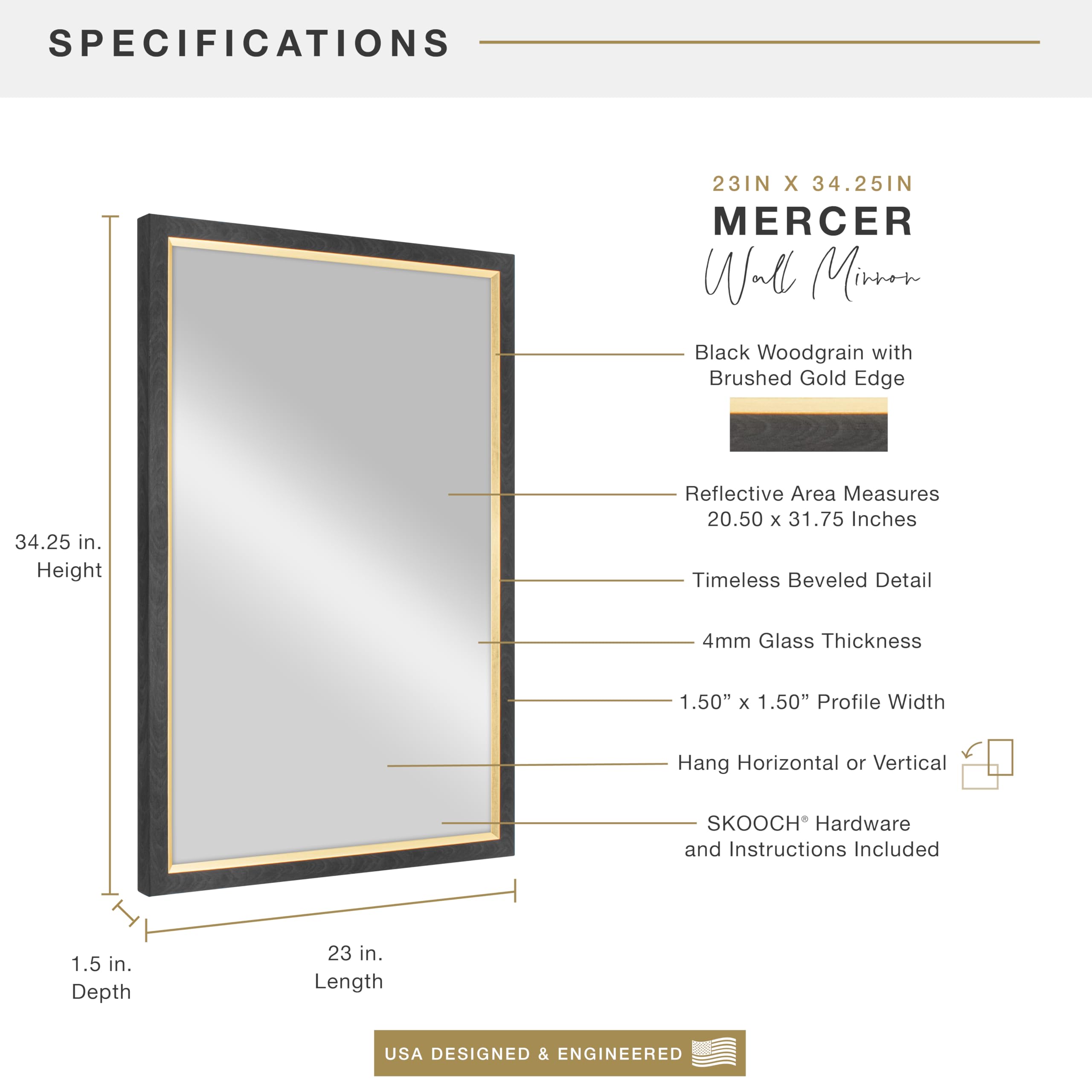 Amazon.com: MCS 23x34.25 Mercer Large Wall Mirror, Black Woodgrain