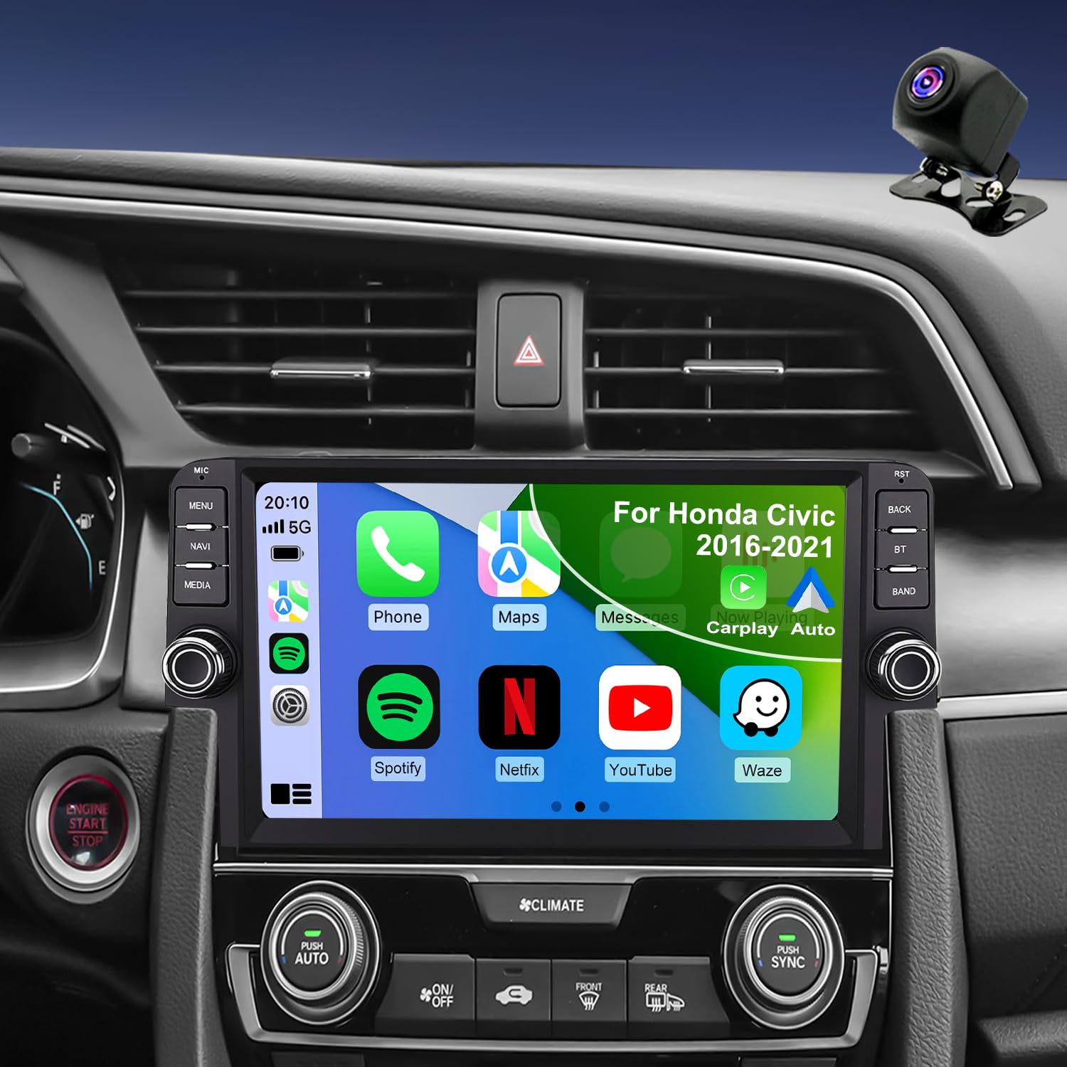 Photo 1 of 64G Upgrade Car Radio for Honda Civic 2016 2017 2018 2019 2020 2021, 9" Touchscreen Replacement Stereo Accessories, Wireless CarPlay Android Auto 5GWiFi GPS Navigation Plug and Play Camera DSP BT SWC