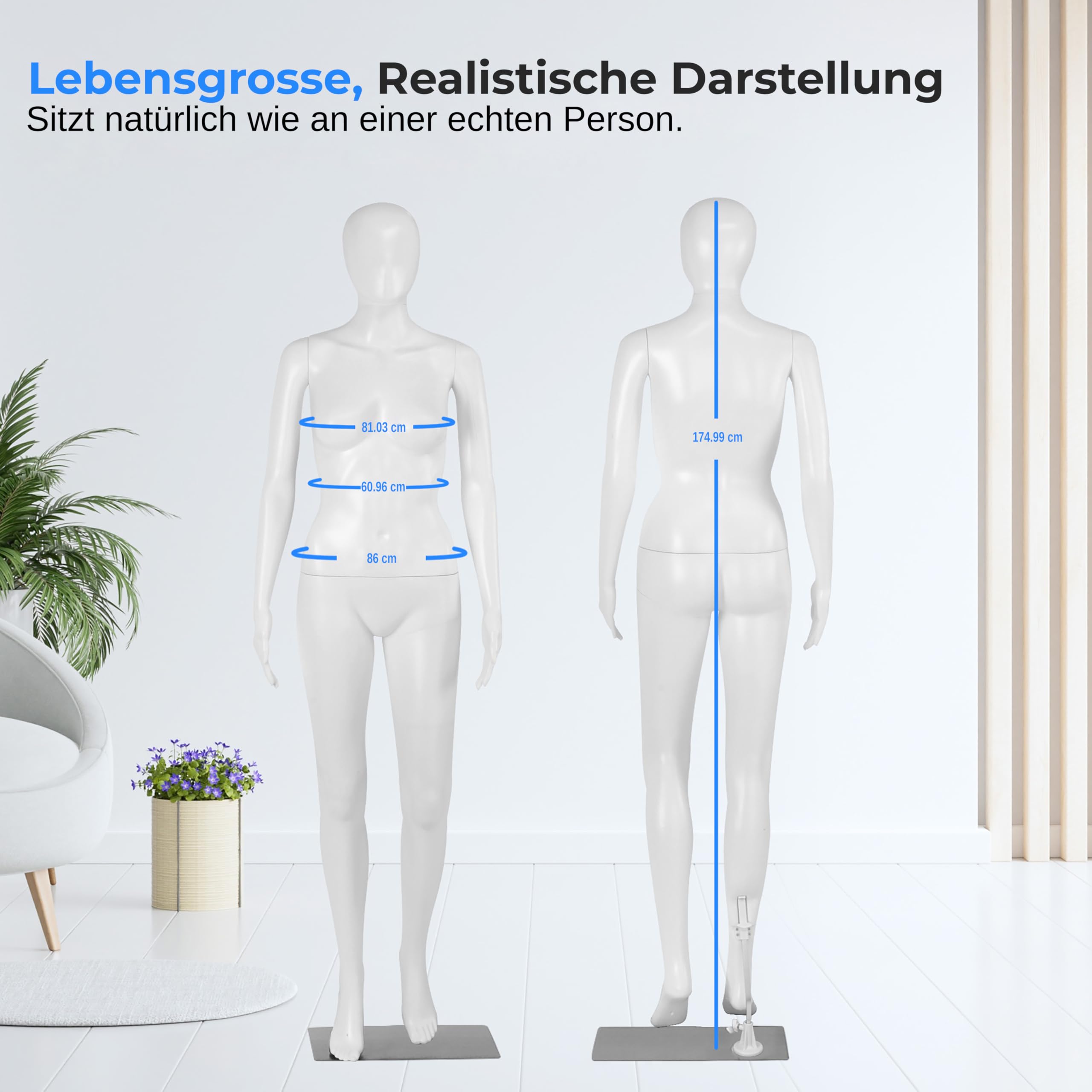 SereneLife Damen-Puppenmodell, 175 cm hoch, Mit verstellbarem Kopf, Flexiblen Extremitäten und abnehmbarem Design, Perfekt für Bekleidungsgeschäfte, Boutiquen, Ausstellungen und mehr