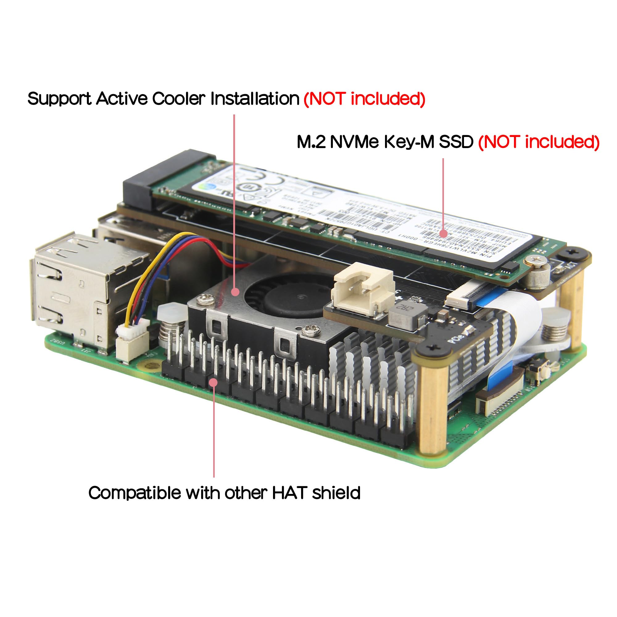 Geekworm X1001 M.2 KEY-M NVMe SSD Shield for Raspberry Pi 5 - Image 4